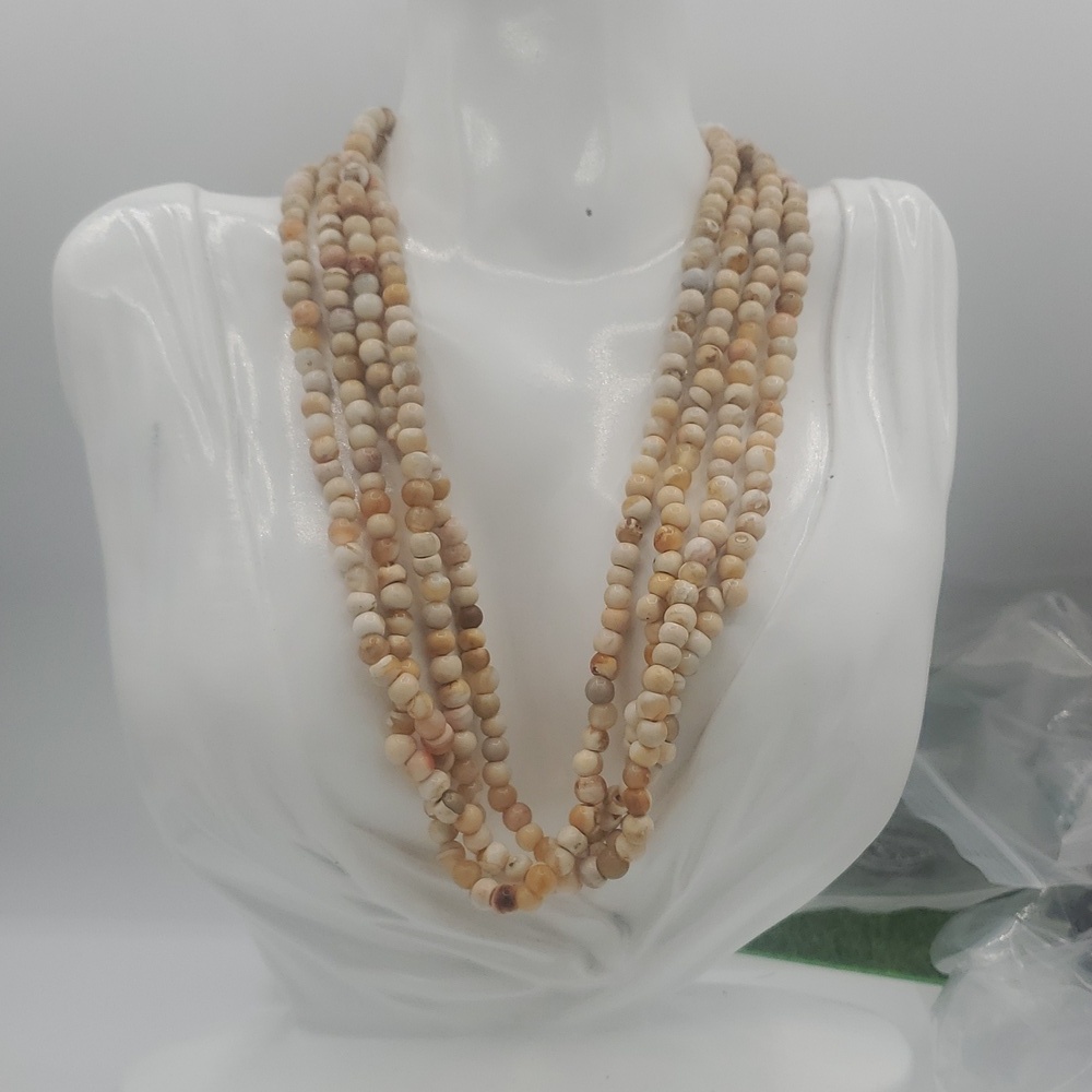 Elegant Beaded Necklace in Precious Stone And Coral Cream and Tan 24 Inch N3633